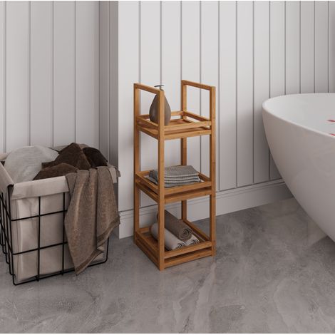 Regal aus Bambus und MDF in Natur/Grau, 3 Ablagen, 70 x 26 x 26 cm (1/5)