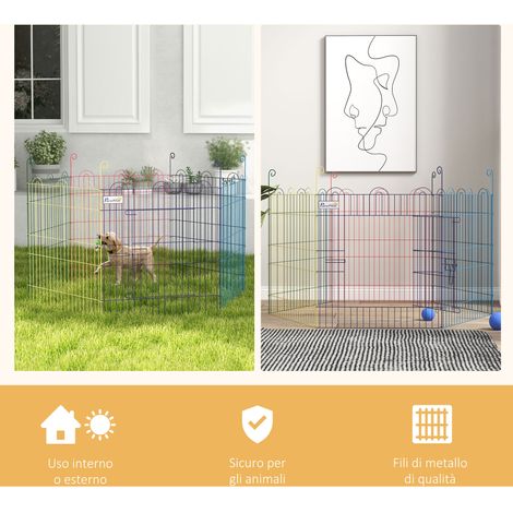 Barrière métallique 6 panneaux pliable, 120x60 cm, multicolore, enclos pour chien à fermeture rapide. (1/5)