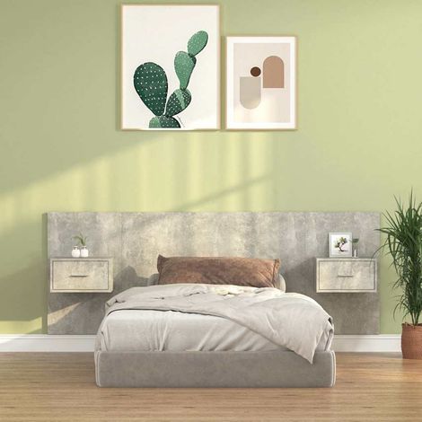 vidaXL Cabecero de cama con mesitas madera contrachapada gris hormigón (1/5)