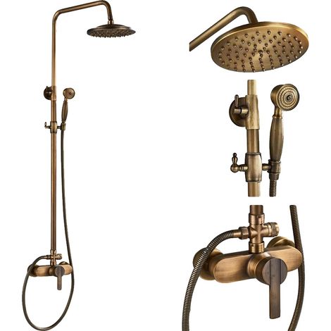 Système de douche en laiton antique, design à double poignée, douche pluie de 8 pouces, E pas d'étagère (1/2)