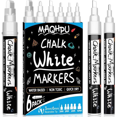 Chalk for Blackboard, 6 Erasable Glass Chalk Felt White (1/5)