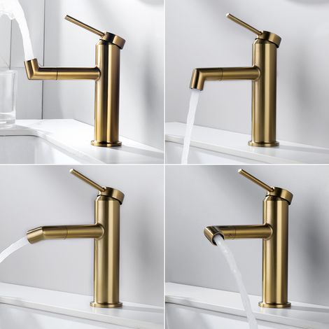 Lonheo Wasserhahn Bad Waschbecken Armatur Bad Mischbatterie Waschtischarmatur Badarmatur Einhandmischer Waschtisch, Gold (1/5)