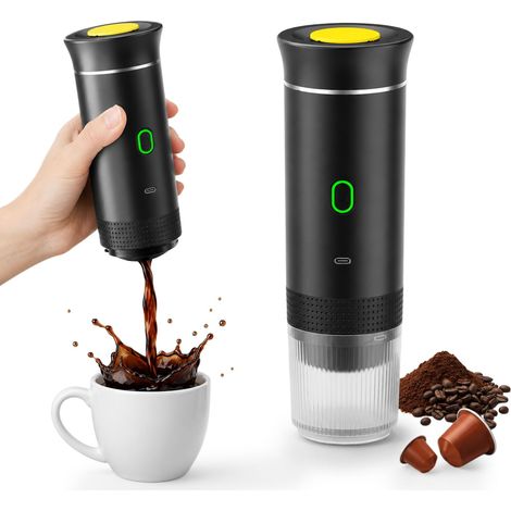Mini machine à expresso portable 3 en 1 pour les déplacements, machine à café sans fil avec USB et auto-chauffage, capsule pour voyage, camping, maison, voiture, bureau (1/5)