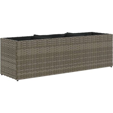 Fioriera rialzata per piante fiori patio giardino con 3 vasi 105 x 30 x 32 cm resina intrecciata grigia 020038085