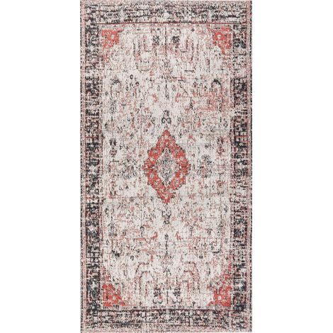 Tappeto di cotone rosso beige 80 x 150 cm orientale Attera