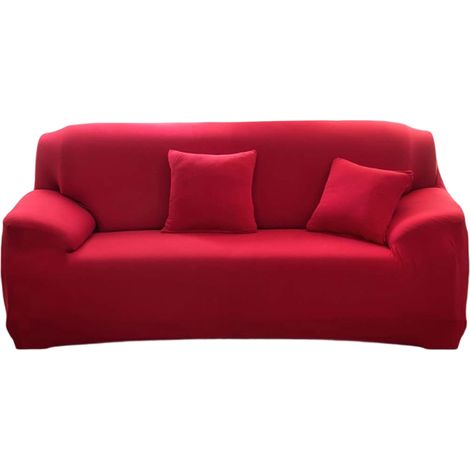 Housse élastique couleur unie 1-4 places, protection extensible canapé, rouge, 235-300 cm (1/5)