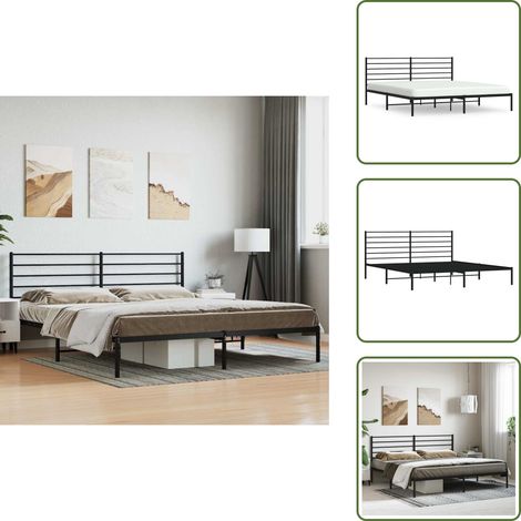 Cadre de lit métal sans matelas avec tête de lit noir 200x200cm - Cadre De Lit - Lit Double - Lit Metal - Lit Avec Têtedé Lit - Literie (1/5)