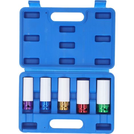 Lot de 5 douilles à choc 15, 17, 19, 21 et 22 mm à 6 pans pour écrous de roue, pour entraînement 1/2 pouce (1/5)