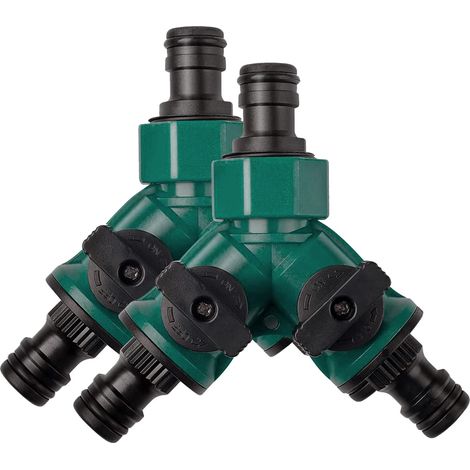 Lot de 2 raccords de tuyau à 2 voies avec vanne d'arrêt - Raccord rapide - Tuyau d'arrosage - Raccord de tuyau d'arrosage - Pour robinet 3/4po