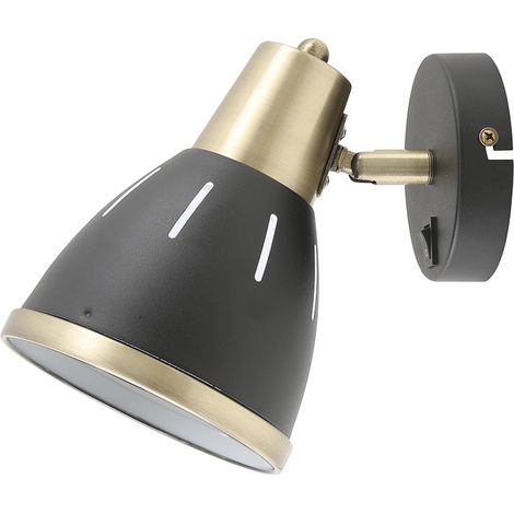 Aplique de Pared con Interruptor, Orientable de Metal Negro y Dorado