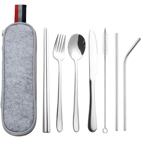 Portable travel utensils, reusable stainless steel utensils with case (1/2)