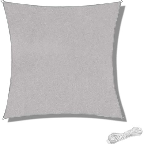 HOXILEELEO - Voile d'ombrage 2x2m imperméable, auvent pour patio et jardin, protection solaire 90% UV, corde incluse, carré gris (1/5)