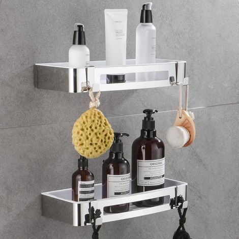 étagère de douche, étagères de salle de bain sans perçage, antirouille pour panier de rangement de douche accessoire de salle de bain porte-savon de salle de bain porte-shampoing - 2 pièces (1/5)