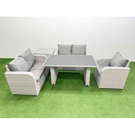 Fimous Rattan Sofa Outdoor Furniture with Dining Table,Side Table,Love Sofa Patio Furniture Light Grey 5 Seater (1/4)