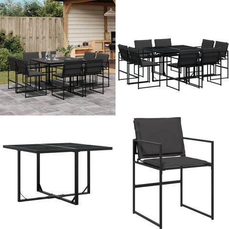 Ensemble à manger de jardin avec coussins 9 pcs noir textilène - Salon De Jardin - Mobilier De Jardin - Set De Jardin - Table De Jardin - Chaises De Jardin - Home & Living (1/5)