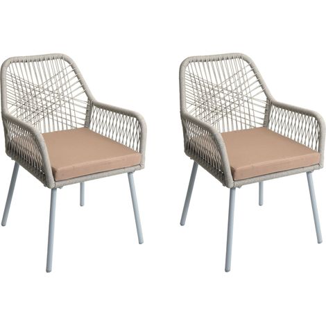 2er-Set Gartenstuhl HHG-469, Outdoor Sitzpolster Aluminium Seilgeflecht Rope grau, Bezug taupe (1/5)