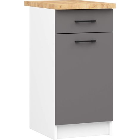 Küchenschrank AKORD OLIWIA modular S40 Unterschrank mit Arbeitsplatte Weiß 40 cm Tür Schublade 2 Ebenen Front Graphitgrau B40 x H85 x T46 cm