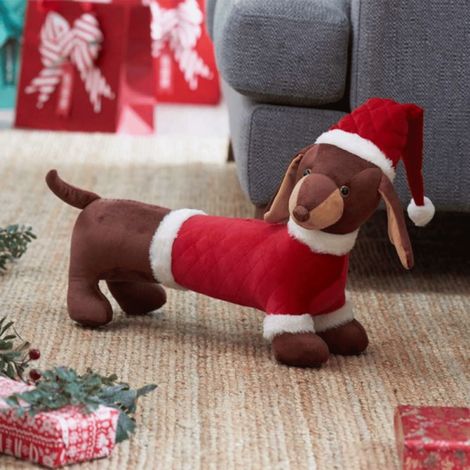 55cm Red and White Plush Donovan Dachshund Christmas Decoration (1/4)