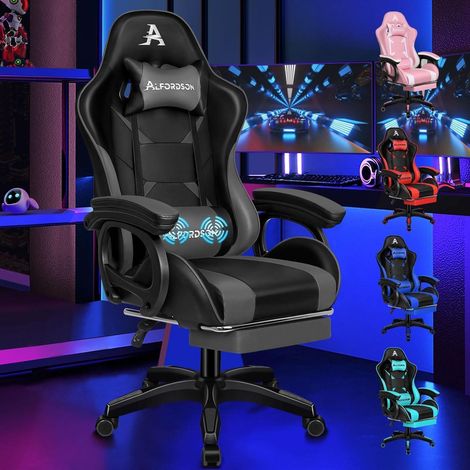 Gamingstuhl Bürostuhl mit Massage Fußstütze Kopf-Lendenkissen PU Grau (1/5)