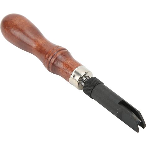 Ciseau à cuir à main, manche en bois, rainurage réglable en profondeur, outil DIY de marquage pour cuir, forme V, fait main, qualité artisanale (1/5)