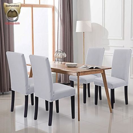 (Weiß) 6-teiliges Set weißer Stretch-Stuhlhussen, dehnbare Stuhlhussen für hohe Esszimmerstühle und Hotelstühle (1/4)