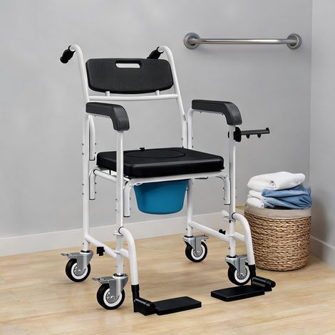 Chaise percée de douche à roulettes avec repose-pieds aluminium (1/5)