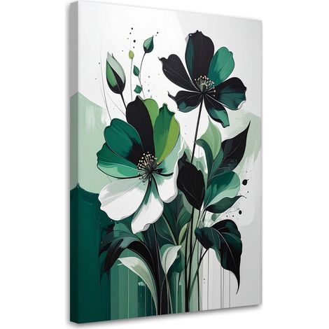 Stampe su Tela, Fiori bianchi su sfondo verde in un contesto botanico. - 20x30 (1/2)