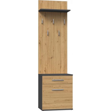 VIONI - Hallway cloakroom unit - Wall-mounted coat hook with shelf - 5 hooks - Drawer + storage unit (1/5)