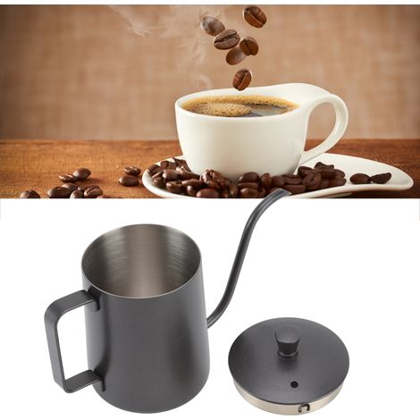 Cafetière à filtre en acier inoxydable avec poignées anti-gouttes en téflon, bec verseur de 350 ml en acier inoxydable, pot à lait et couvercle. (Téflon noir) (1/5)