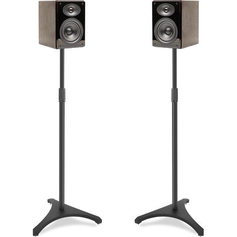 Set of 2 Height Adjustable Speaker Stands 86-127 cm  Universal Speaker Stands, Floor Speaker Stands, Triangular Base, Cable Management (1/5)