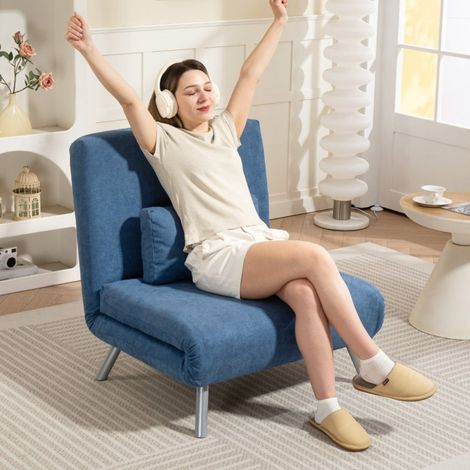 Canapé lit 2 en 1 bleu fauteuil rembourré convertible avec coussins tissu confortable parfait pour apppoint ou bureau (1/5)