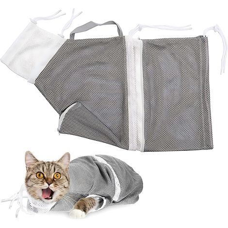 Red de baño para gatos (1 unidad), suave y ajustable, para bañarlos y cortarles las uñas, gris y blanca (1/5)