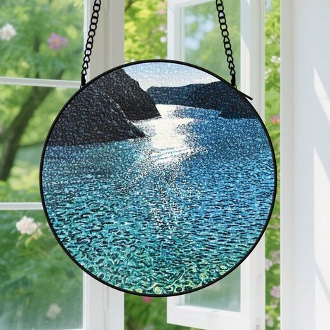 9cm Suspension en Vitrail Coloré, Attrape-Soleil Minimaliste Unique Élégant Artistique en Verre, Décoration Jardin Porte (1/5)