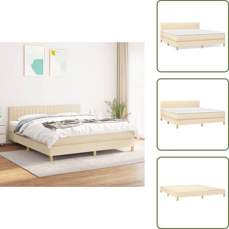 The Living Store Boxspringbett mit Matratze Creme 160x200 cm Stoff - Boxspringbett - Doppelbett - Cremefarbenes Bett - Bettrahmen - Matratze (1/5)