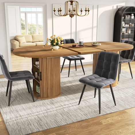 Table extensible en bois, table de cuisine polyvalente avec poignées métalliques, gain de place pour petits espaces, table multifonction avec rangement caché, brun foncé, 150-190 cm (1/5)