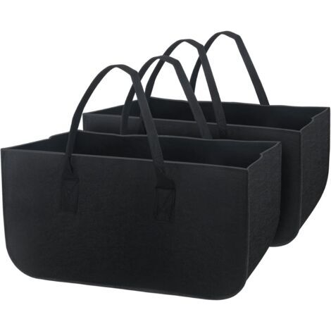 Sac à Bûche Cheminée 2Pièces Sac a Bois Sac à Bûches en Feutre, Grand Capacité Panier de Rangement Pliable Sac à Provisions, Pour Bois de Chauffage Journau Jouets Shopping - 50x25x25cm Noir (1/5)