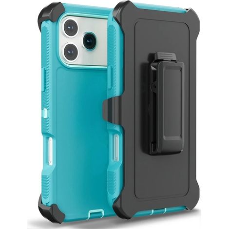 (Bleu clair, iPhone 12 Pro Max) Étui de téléphone 3 en 1 durable avec protection antichoc à clip. (1/5)