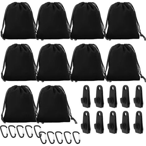 Lot de 10 sacs de poids portables avec 10 sacs de poids, 10 mousquetons, 10 clips pour rideaux de tonnelle en plein air, tonnelle, jardin, plage, tente, convient pour fixer des (1/5)