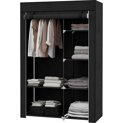 Armario de tela negro con 6 compartimentos y barra para colgar 103 x 43 x 162,5 cm (1/5)