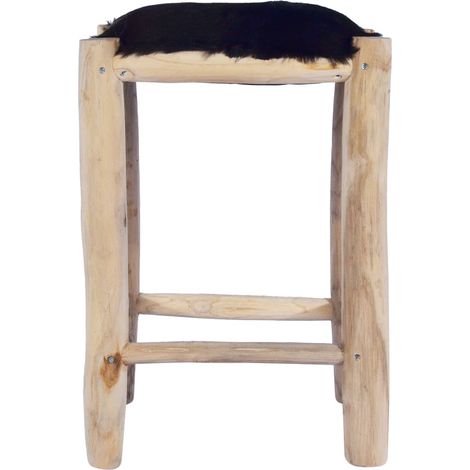 Maison Exclusive - Barhocker Echtes Ziegenfell und Teak Massivhol