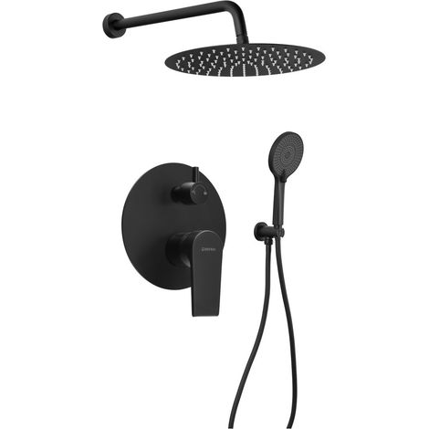 KAI Ensemble de douche à encastrer avec mitigeur monocommande, interrupteur rotatif, 2 sorties, noir mat