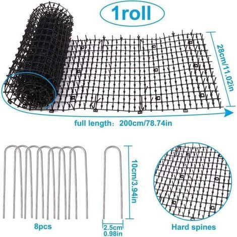 FENOPLASTICATapis anti-chat 200pcs 28cm - Plastique avec 8 piquets répulsifs - Protection plantes jardin/extérieur - Anti-dérapant - Jardinniers et propriétaires de chats (1/4)