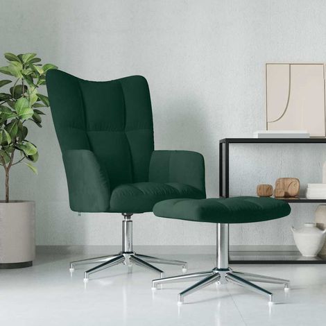 vidaXL Sillón de relax con taburete terciopelo verde oscuro (1/5)