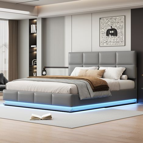 MEUBLIV Bettgestell 180x200 cm Zementgrau – LED-Beleuchtung, Stauraum, ohne Matratze (1/5)