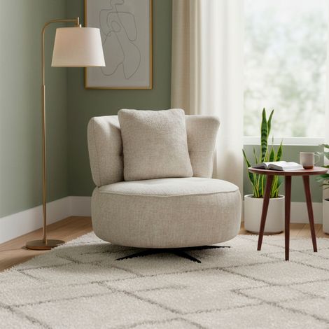Fauteuil rond rotatif 81x90x85 cm en tissu beige - ONAYA