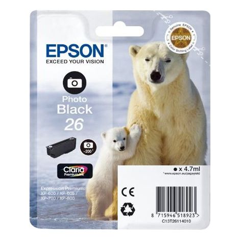 EPSON Cartouche d'encre T2611 Noir photo - Ours Polaire (C13T26114010) (1/5)