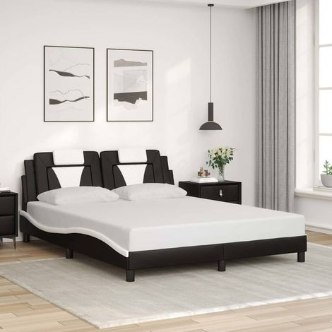 vidaXL Cadre de lit Viana sans matelas noir et blanc 160x200 cm similicuir (1/5)
