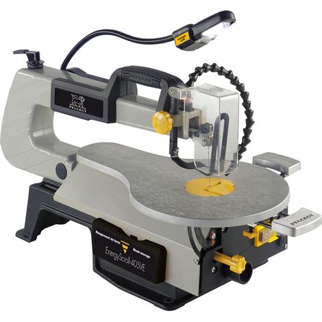 Peugeot – Scie à chantourner 80W – Col de cygne 405 mm – Inclinaison 45° – Vitesse réglable 500 à 1700 tr/min – Pour bois dur