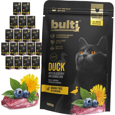 BULTI Superfood, pâtée pour chat Canard, Myrtille et Pissenlit, 20 x 100 g (1/3)