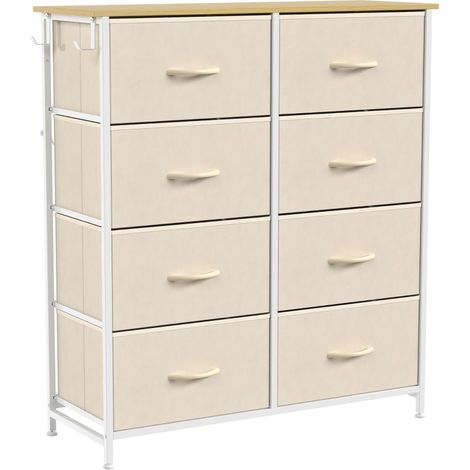 Kommode 80 x 30 x 94,5 cm aus Stoff und Metall, Beige, 8 Schubladen – MEUBLIV (1/5)